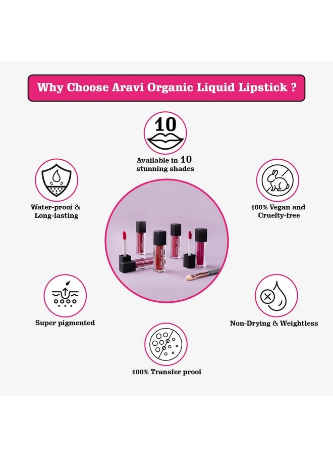 Aravi Organic Nude Shades & Pink Shades Soft Matte Long Stay Lipstick - Matte Liquid Lipstick With Almond Oil & Vitamin E - Waterproof & Ultra Smooth - 1.5 Ml Each  - Image 4