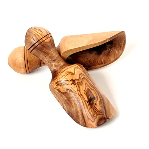 BeldiNest Olive Wood 4.5" Set of 2 Wooden Bath Salt Scoops, Great Spice Scoops or Scooping, Grain Baking Powder, Baking Soda, Spice, Coffee, Tea and Milk Powder - Image 1