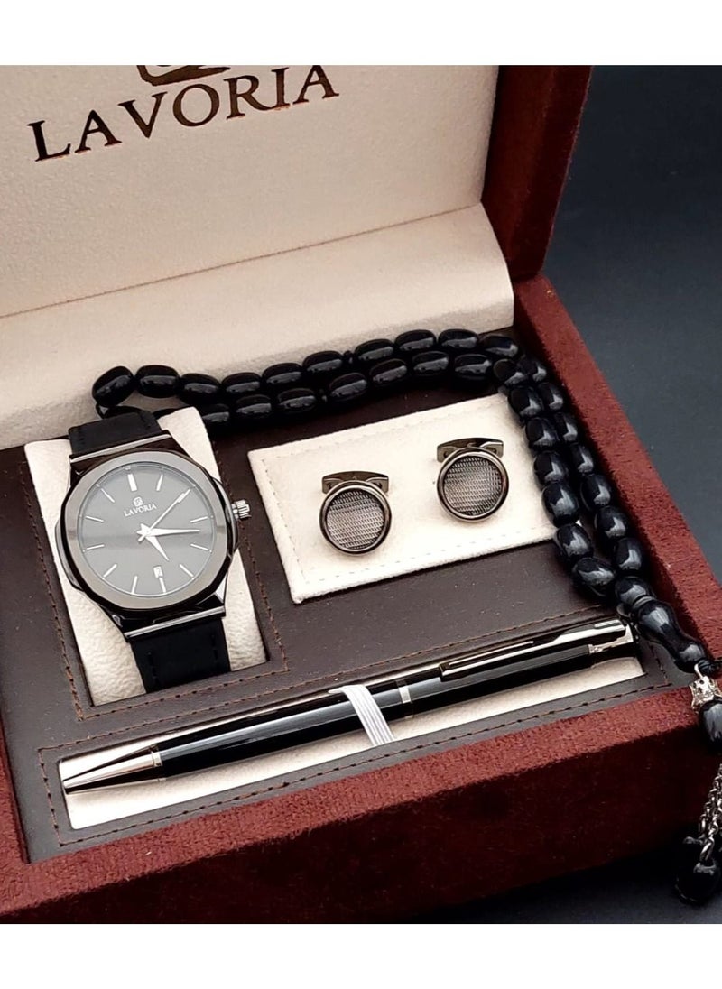 LAVORIA Laforea watch gift set for men consisting of 4 pieces, a rosary watch, a pen and a set of buttons 