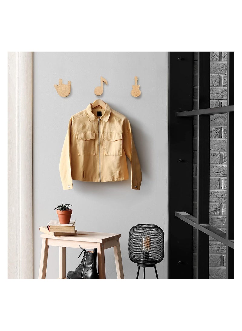 SOLARAE Wood Cute Coat Wall Hooks, Musical Note Guitar Hook, Modern Minimalist Decorative Coat Hooks Wall Mounted for Hanging Coats, Towel, Hat, Keys, Bag, 3 Pcs - Image 5