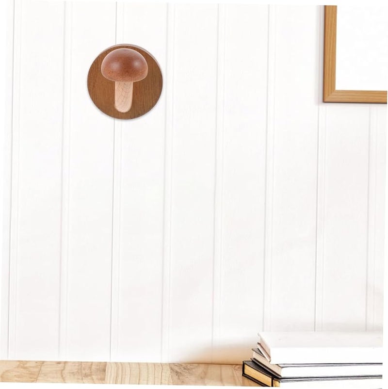 خطافات معطف فطر خشبية مثبتة على الحائط 2 قطعة خشب طبيعي للمدخل الحمام المطبخ - Image 4