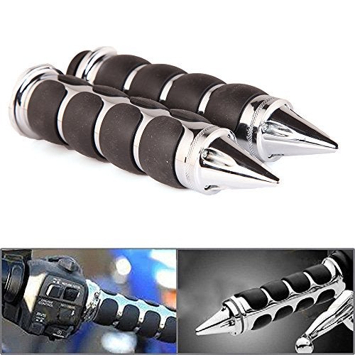 MISS MOLY Pair of 1" Dual Motorcycle Bar End Hand Grips Handlebar for Cruisers Harley Yamaha Suzuki-Silver - Image 1