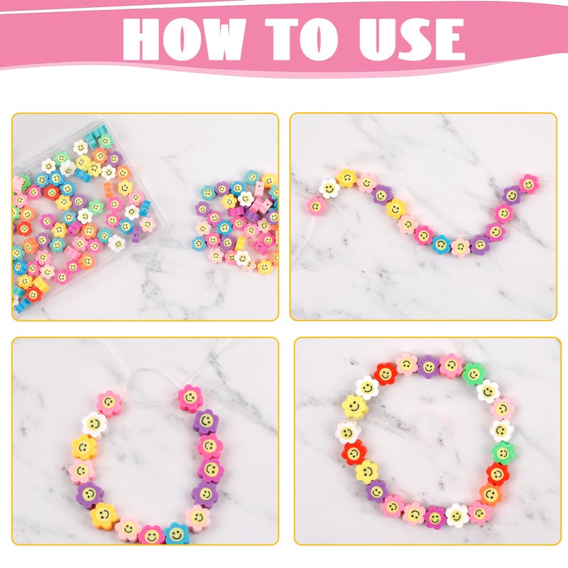 Gmma 180 Pcs Flower Polymer Clay Beads For Bracelets Charms Making Pony Beads Shapes For Friendship Bracelets Spacer Beads Supplies For Diy Bracelet Earring Necklace Jewelry Making (Colorful Flower) - Image 3