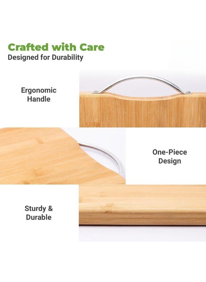 لوح تقطيع خشبي من البامبو بمقبض معدني للمطبخ، لوح تقطيع خضروات لأغراض الطهي، خالي من مادة البيسفينول أ، صديق للبيئة ومضاد للميكروبات - 34×24 سم - Image 5