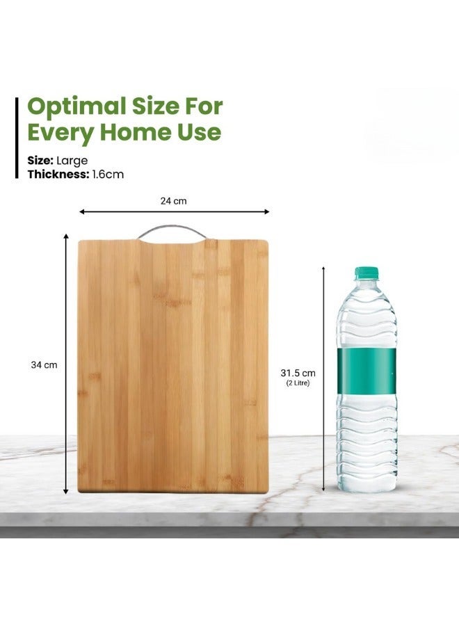 لوح تقطيع خشبي من البامبو بمقبض معدني للمطبخ، لوح تقطيع خضروات لأغراض الطهي، خالي من مادة البيسفينول أ، صديق للبيئة ومضاد للميكروبات - 34×24 سم - Image 2