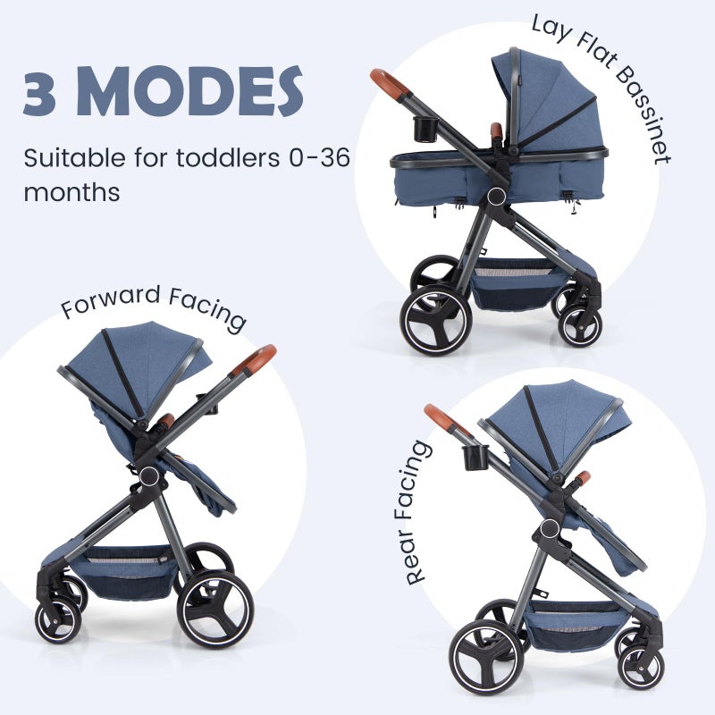 INFANS 2 in 1 Baby Stroller, Newborn Convertible Stroller Bassinet for Infant, Foldable High Landscape Shock Absorption with Reversible Seat, Aluminum Structure for Toddler Pushchair 0-36 Month - Image 3