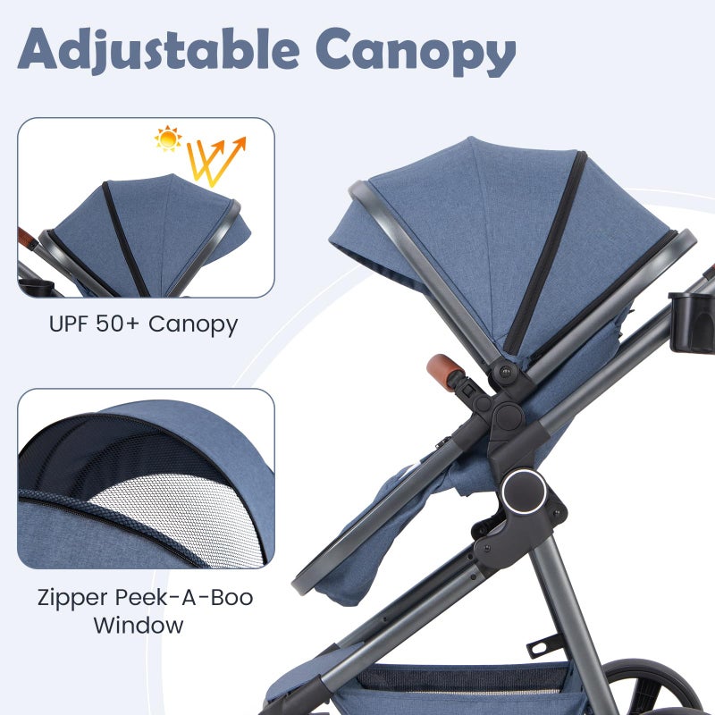 INFANS 2 in 1 Baby Stroller, Newborn Convertible Stroller Bassinet for Infant, Foldable High Landscape Shock Absorption with Reversible Seat, Aluminum Structure for Toddler Pushchair 0-36 Month - Image 4