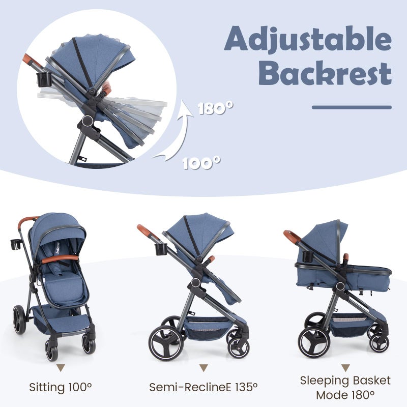 INFANS 2 in 1 Baby Stroller, Newborn Convertible Stroller Bassinet for Infant, Foldable High Landscape Shock Absorption with Reversible Seat, Aluminum Structure for Toddler Pushchair 0-36 Month - Image 5