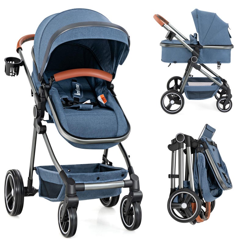 INFANS 2 in 1 Baby Stroller, Newborn Convertible Stroller Bassinet for Infant, Foldable High Landscape Shock Absorption with Reversible Seat, Aluminum Structure for Toddler Pushchair 0-36 Month - Image 1