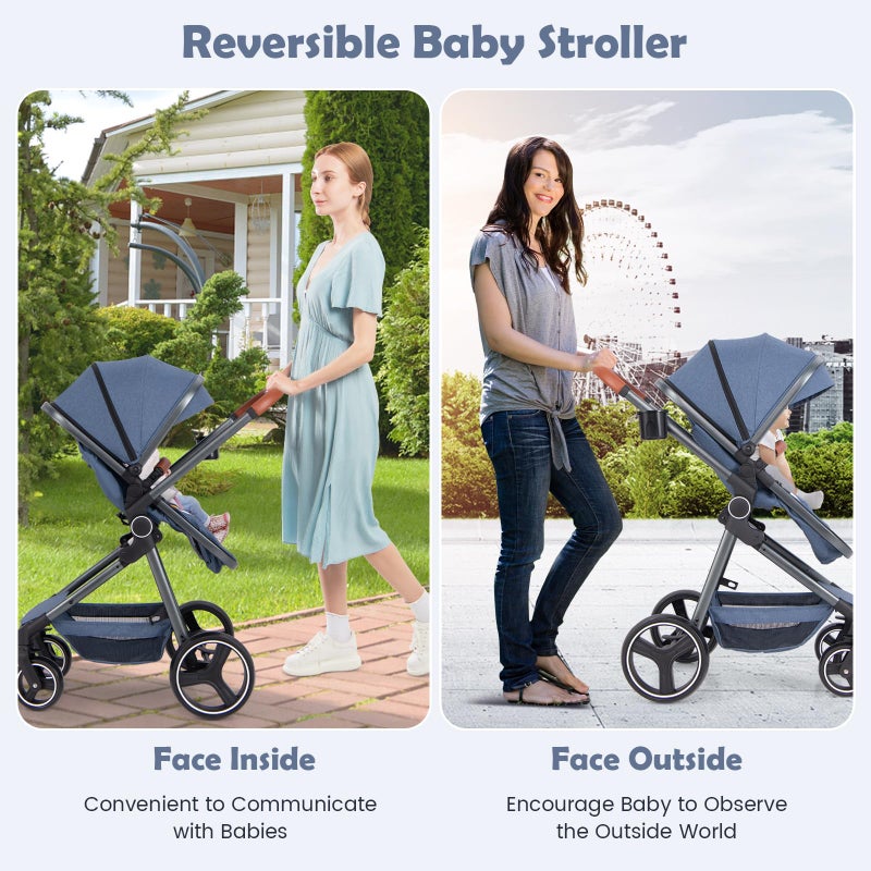 INFANS 2 in 1 Baby Stroller, Newborn Convertible Stroller Bassinet for Infant, Foldable High Landscape Shock Absorption with Reversible Seat, Aluminum Structure for Toddler Pushchair 0-36 Month - Image 2