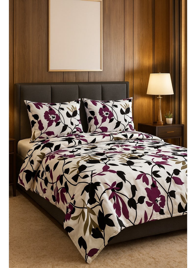 3 Pieces Flat Bedsheet Set with Floral Pattern King Size Bed Pillow Cover Set with 1 Bedsheet  2 Pillow - Image 1