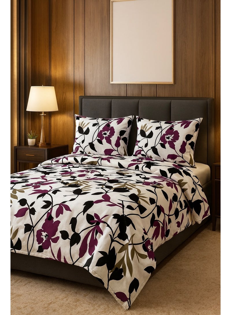 3 Pieces Flat Bedsheet Set with Floral Pattern King Size Bed Pillow Cover Set with 1 Bedsheet  2 Pillow - Image 3