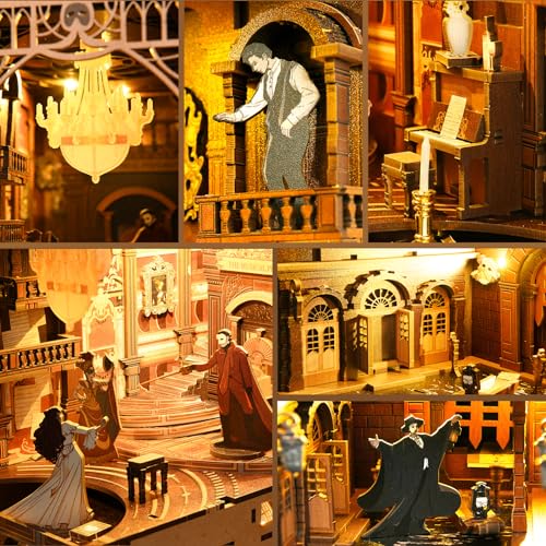 CCCDF Book Nook Kit, DIY Miniature Dollhouse Booknook Kit, 3D Wooden Puzzle Bookend Bookshelf Insert Decor with LED Light for Teens and Adults (Phantom of The Opera) - Image 4