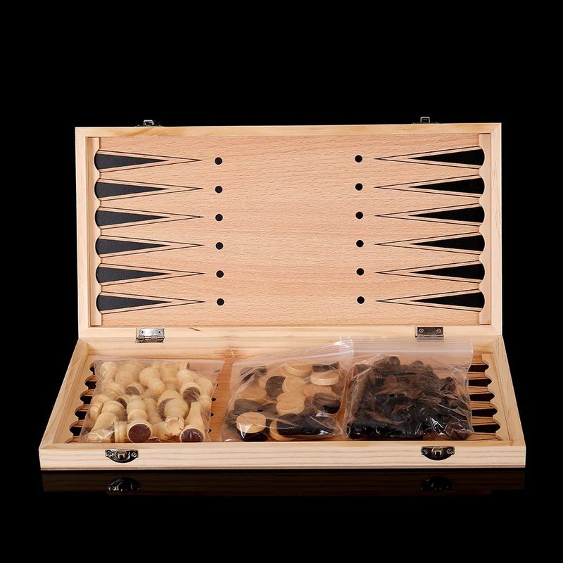 Y&D 17.5\ Folding Wooden Chess Set - 3-in-1 Board Game: Chess, Checkers & Backgammon - Travel Friendly for Kids & Adults
" - Image 2