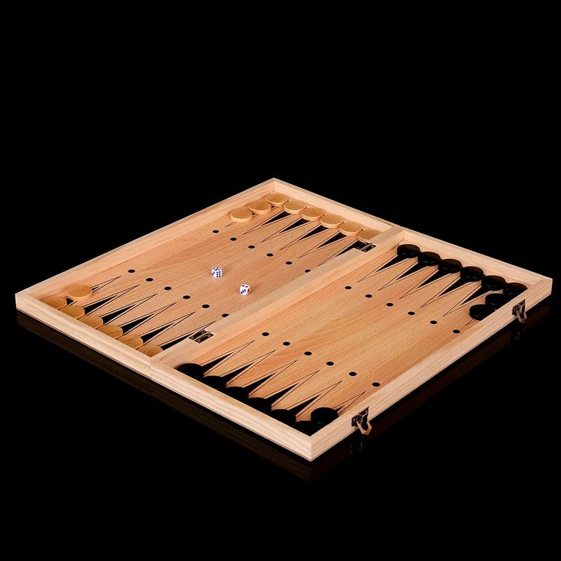 Y&D 17.5\ Folding Wooden Chess Set - 3-in-1 Board Game: Chess, Checkers & Backgammon - Travel Friendly for Kids & Adults
" - Image 3