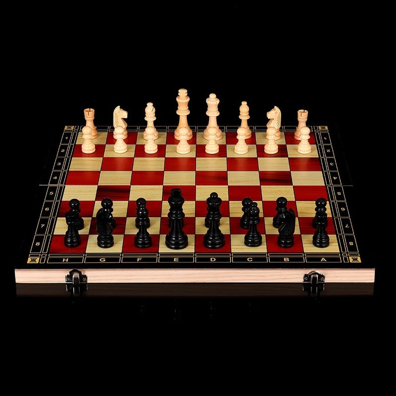 Y&D 17.5\ Folding Wooden Chess Set - 3-in-1 Board Game: Chess, Checkers & Backgammon - Travel Friendly for Kids & Adults
" - Image 4