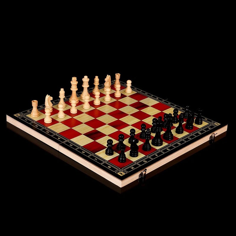 Y&D 17.5\ Folding Wooden Chess Set - 3-in-1 Board Game: Chess, Checkers & Backgammon - Travel Friendly for Kids & Adults
" - Image 1