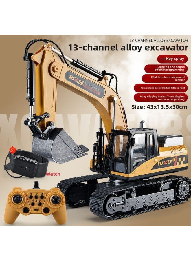 Remote Control Simulation Engineering Car Alloy Car Model Children's Toy Car Excavator Suit Hot Toy Wholesale-Color:Alloy-thirteent Yellow Excavator Dual Control [color Box]-Scale:[top Configuration] 3 Sets Of Charging Sets  - Image 1