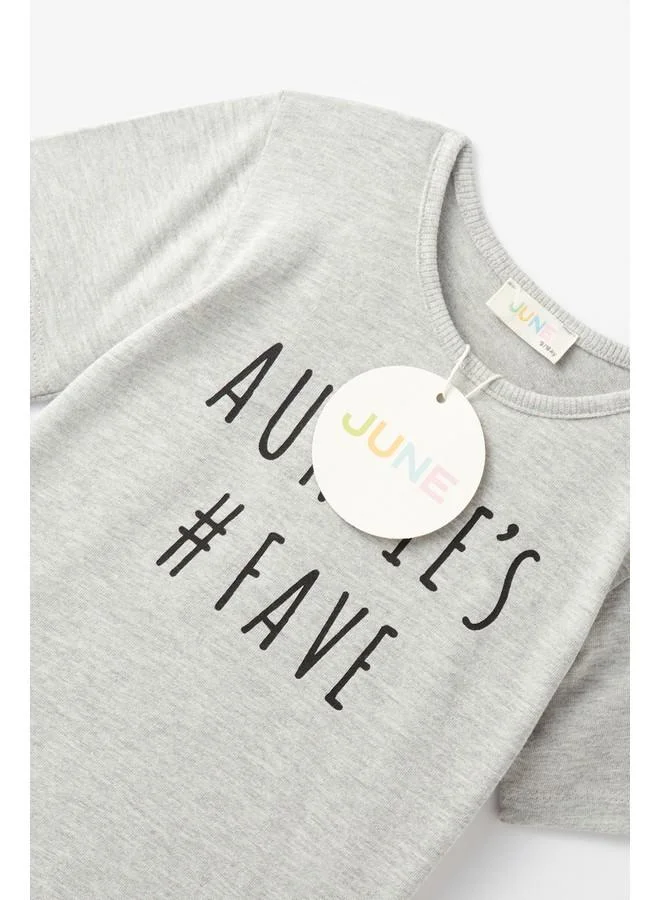 جون June Baby Girl Text Printed Tshirt Grey