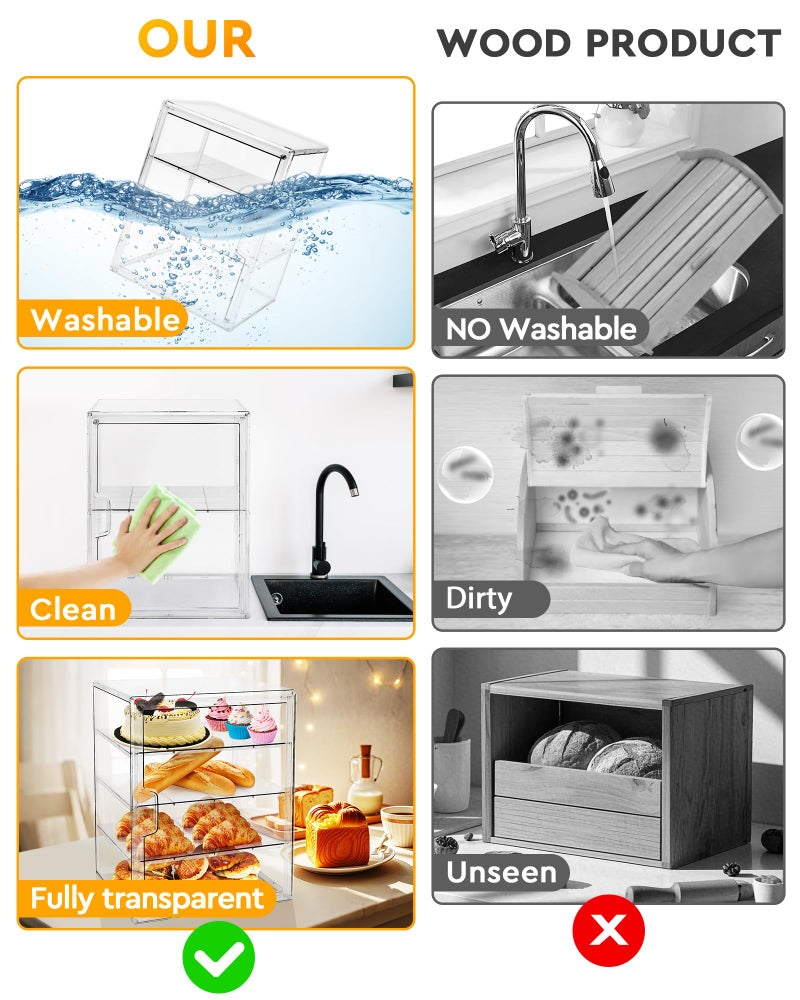 MEI NIAN Pastry Display Case,Bread Box for Kitchen Countertop,4-Layer Adjustable BreadBox, Large Capacity Bread Box for Home-baked Breads,Muffins,Bagel Storage Container, Bread Holder - Image 2