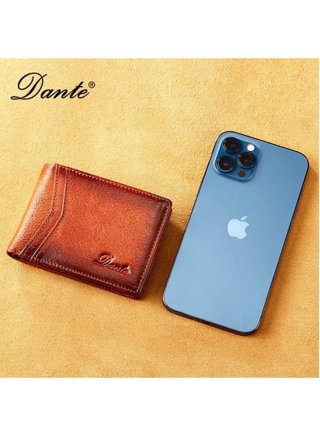 دانتي محفظة جلد البقر رقيقة مضادة للسرقة ومحفظة رخصة القيادة أفقية باللون الأصفر البني (طبقة أولى من جلد البقر) - Image 3