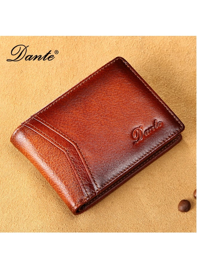 دانتي محفظة جلد البقر رقيقة مضادة للسرقة ومحفظة رخصة القيادة أفقية باللون الأصفر البني (طبقة أولى من جلد البقر) - Image 1