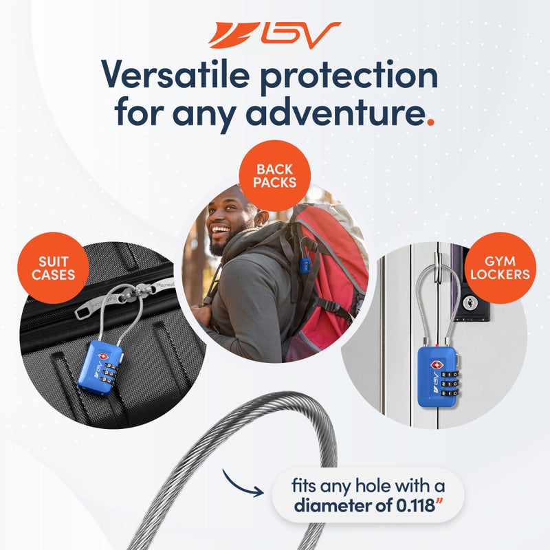 BV قفل سفر معتمد من TSA، قفل مجموعة-تعيين-التركيبة الخاصة بك لخزائن المدارس وصالات الألعاب الرياضية، أقفال حقائب السفر، خزائن الملفات، صندوق الأدوات، الحقيبة (أزرق، عبوة 2)  - Image 5