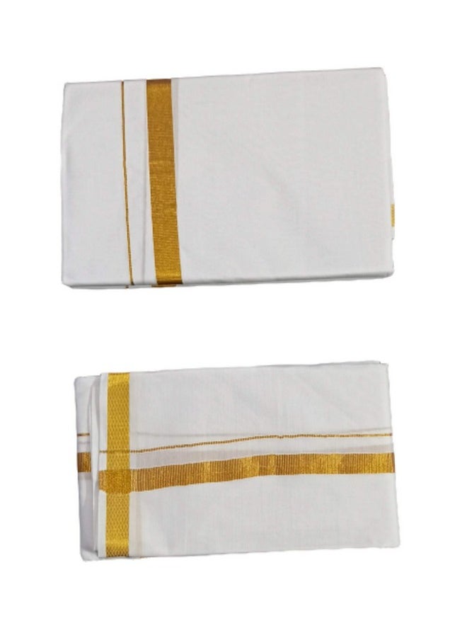 SMT Men's Traditional Cotton Single Dhoti Lunge with Big Gold Border.Plus 1 Angvastram Towel 1.80 Meters Length.(White, Free Size ).Set.A1 - pzsku/ZE2F756C748D08E55A68EZ/45/_/1740982659/603b4eb3-3ea9-4e50-9cc5-57cbab9d722c