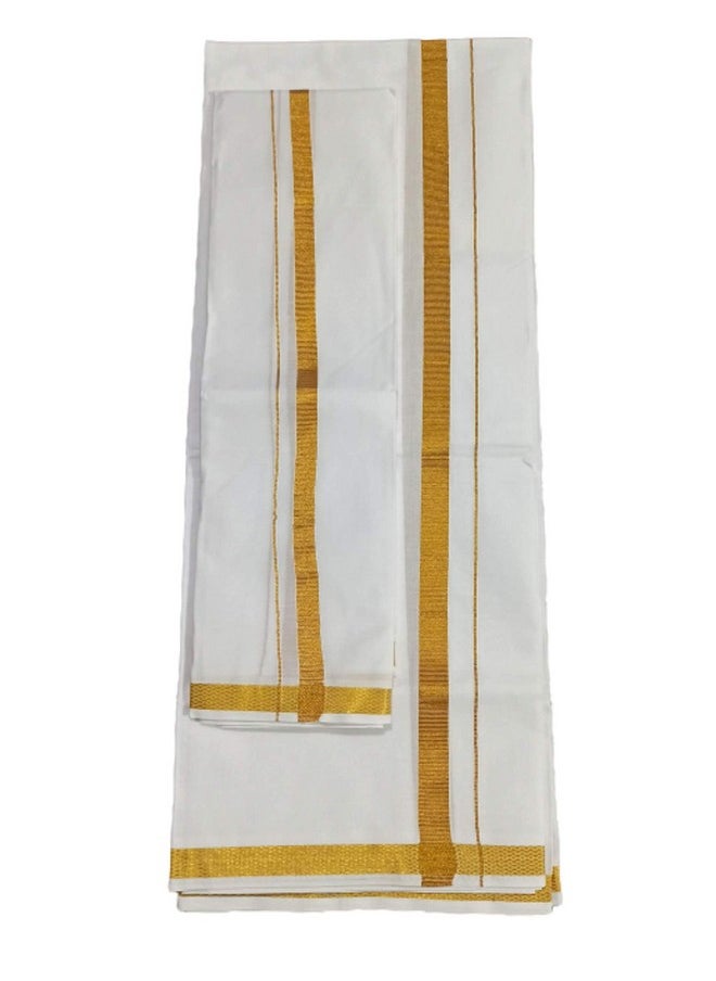 SMT Men's Traditional Cotton Single Dhoti Lunge with Big Gold Border.Plus 1 Angvastram Towel 1.80 Meters Length.(White, Free Size ).Set.A1 - pzsku/ZE2F756C748D08E55A68EZ/45/_/1740982677/f29588f0-b6a4-4634-a4d7-e00d7223a24e