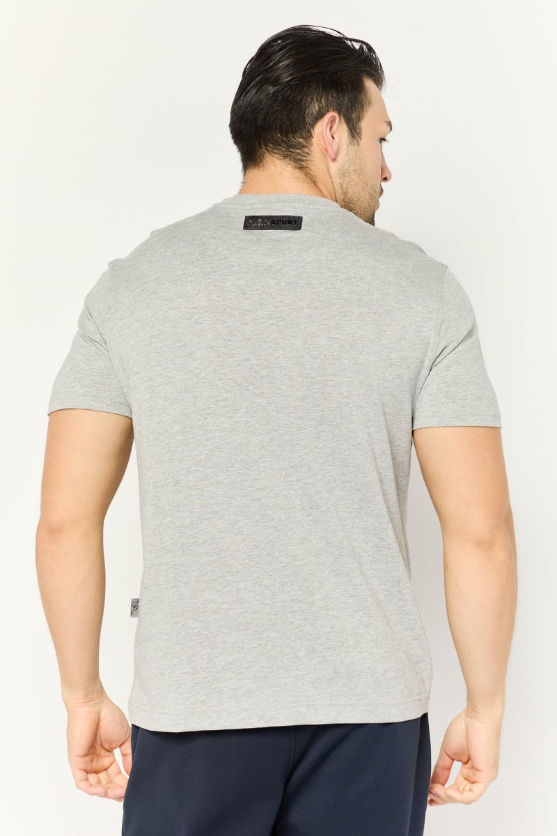 PHILIPP PLEIN تي شيرت رياضي للرجال بأكمام قصيرة مناسب في الهواء الطلق، رمادي - Image 4