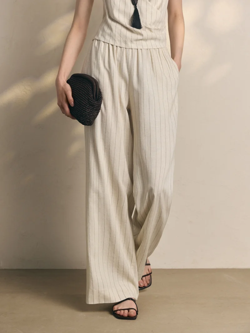 Lichi Pinstripe loose viscose and linen trousers