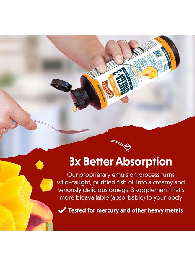 Barlean's Mango Peach Omega 3 Fish Oil Liquid Supplement with Vitamin D, 1080mg EPA & DHA Fatty Acid, Smoothie Flavored & Burpless for Brain, Joint, & Heart Health, 16 oz - Image 4