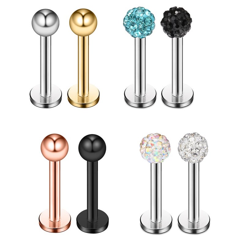 Ruifan 8PCS 20G CZ Crystal & Ball Tiny Labret Monroe Lip Ring Tragus Helix Earring Stud Piercing Jewelry 6mm - Image 3