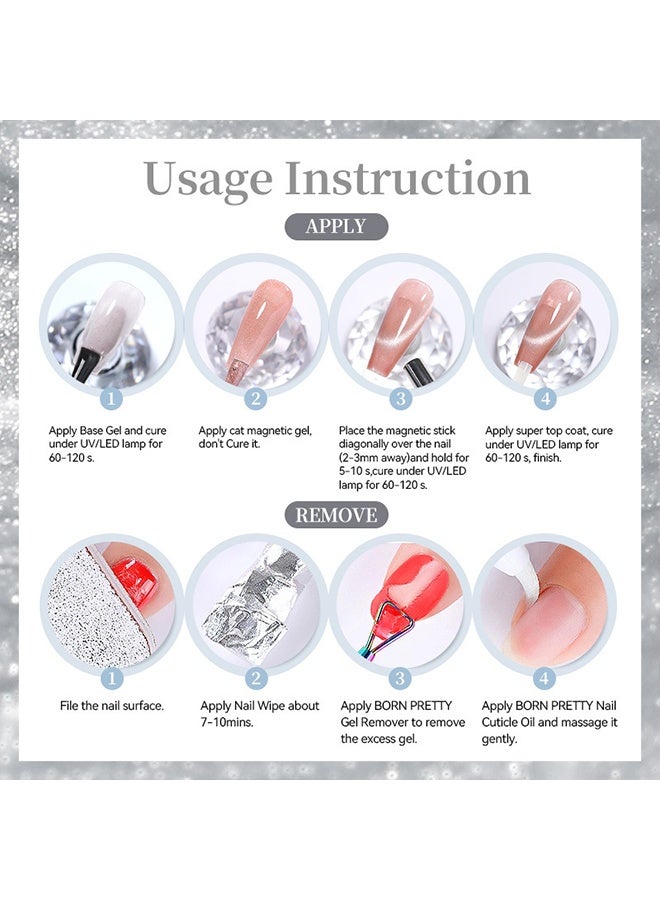 Born Pretty Gel Color,Deep Sea Blue Bubble Cat Magnetic Eye Gel Polish,Spring Summer Bubble Holographic Reflective Glitter Jelly Translucent Magnetic Gel Polish for Vacation Travel,Festival & Party,10ml - Image 3