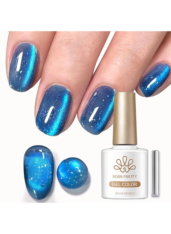 Born Pretty Gel Color,Deep Sea Blue Bubble Cat Magnetic Eye Gel Polish,Spring Summer Bubble Holographic Reflective Glitter Jelly Translucent Magnetic Gel Polish for Vacation Travel,Festival & Party,10ml - Image 1