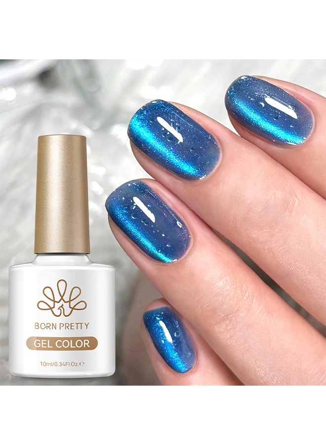 Born Pretty Gel Color,Deep Sea Blue Bubble Cat Magnetic Eye Gel Polish,Spring Summer Bubble Holographic Reflective Glitter Jelly Translucent Magnetic Gel Polish for Vacation Travel,Festival & Party,10ml - Image 2