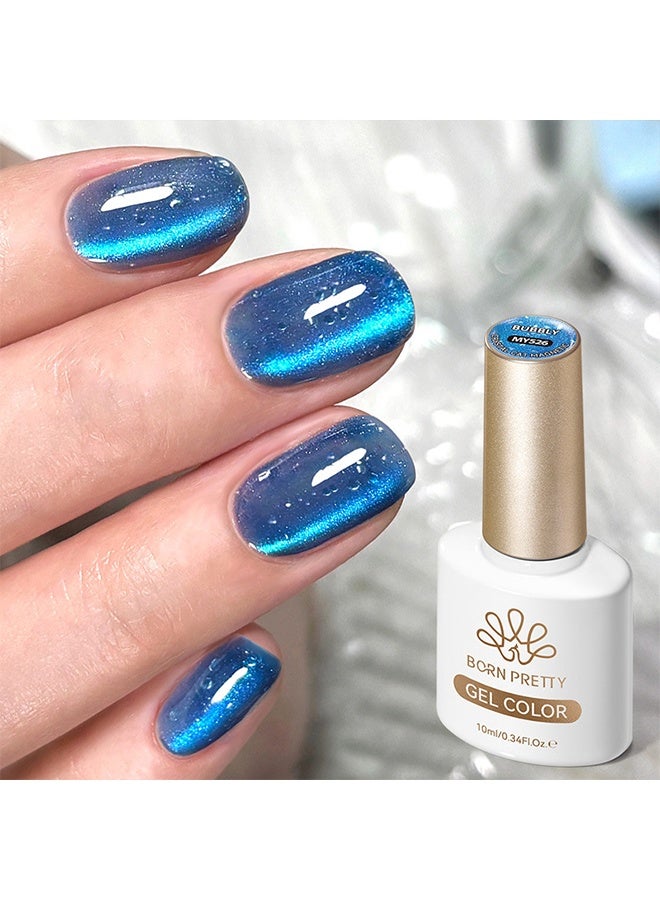 Born Pretty Gel Color,Deep Sea Blue Bubble Cat Magnetic Eye Gel Polish,Spring Summer Bubble Holographic Reflective Glitter Jelly Translucent Magnetic Gel Polish for Vacation Travel,Festival & Party,10ml - Image 5