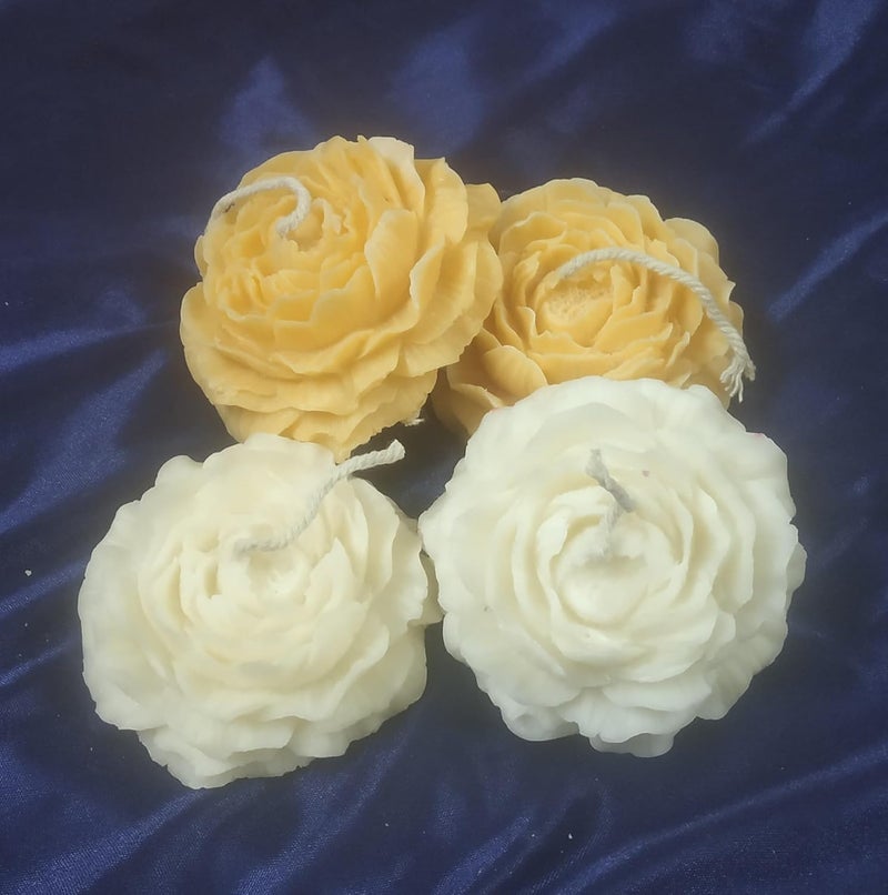 Velas Hand Crafted Mix Peony Flower Soy Wax Candle with Rose Scent Perfect for Home Decor Lighting Gifting Pack of 4 2Yellow2White - Image 1