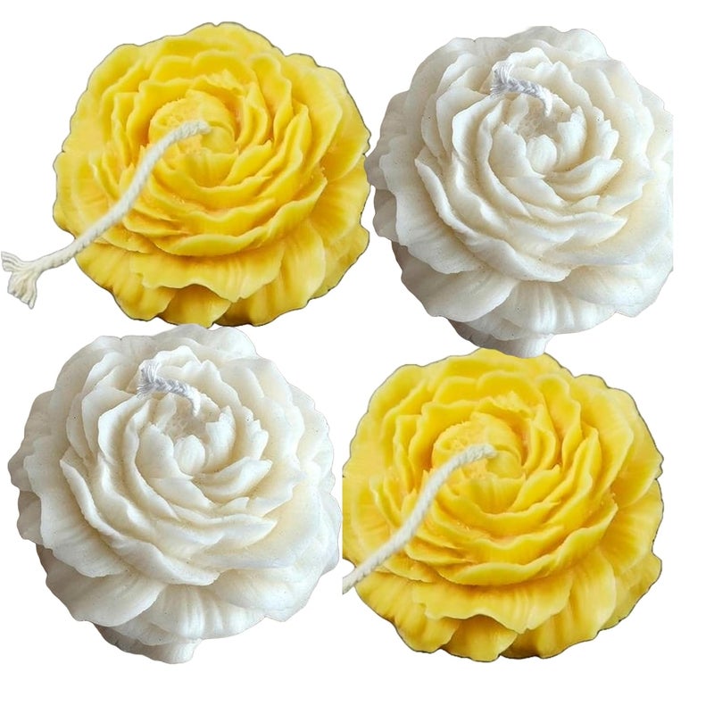 Velas Hand Crafted Mix Peony Flower Soy Wax Candle with Rose Scent Perfect for Home Decor Lighting Gifting Pack of 4 2Yellow2White - Image 3