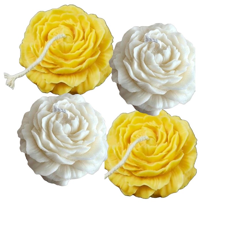 Velas Hand Crafted Mix Peony Flower Soy Wax Candle with Rose Scent Perfect for Home Decor Lighting Gifting Pack of 4 2Yellow2White - Image 2