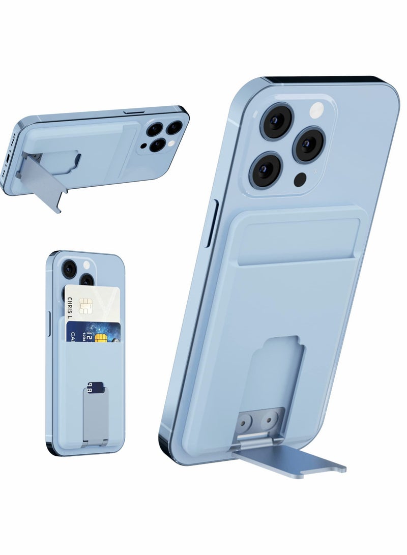 SYOSI Magnetic Card Holder Wallet with for MagSafe Kickstand, Silicone Pockets Card Holder with Metal Stand for iPhone 14, 13, 12, Pro, Mini, Max, Plus (Blue) - Image 1