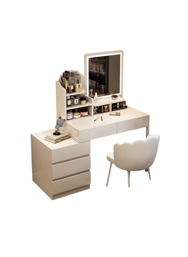 Vanity Desk, Makeup Dressing Table Vanity Bench with LED Mirror, Multifunctional Dresser Makeup Storage Cabinet with Drawers for Women and Girls 110*40*137cm, White - Image 3