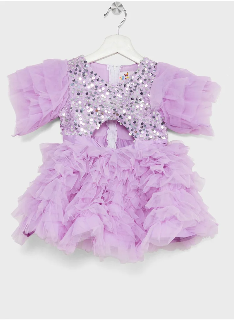 Pinata Girls Sequins Embellished Ruffle Evening Dress