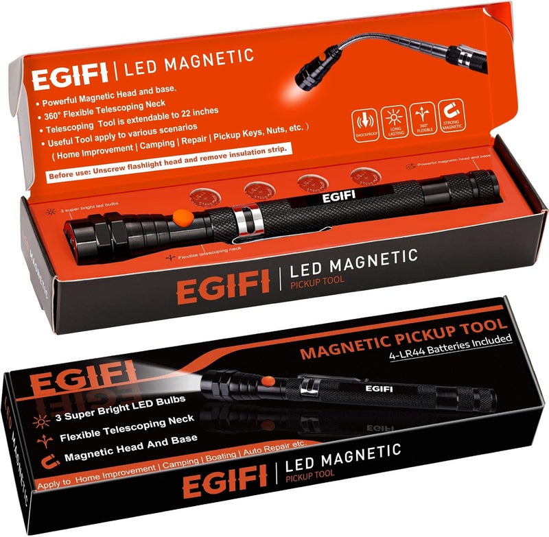 EGIFI Gifts for Him, LED Magnetic Pickup Tools, Telescoping Magnetic Flashlight Pick Up Tool, Christmas Stocking Stuffers for Men Adults, Unique Cool Gifts for Men, Dad, Husband, Black - Image 1
