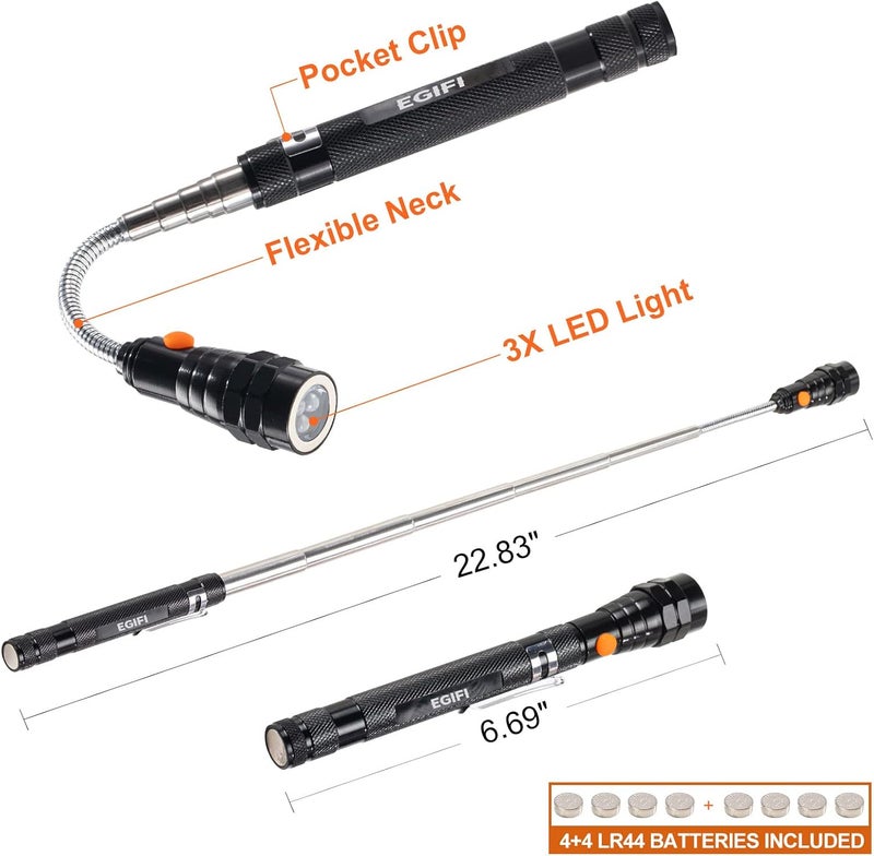 EGIFI Gifts for Him, LED Magnetic Pickup Tools, Telescoping Magnetic Flashlight Pick Up Tool, Christmas Stocking Stuffers for Men Adults, Unique Cool Gifts for Men, Dad, Husband, Black - Image 3