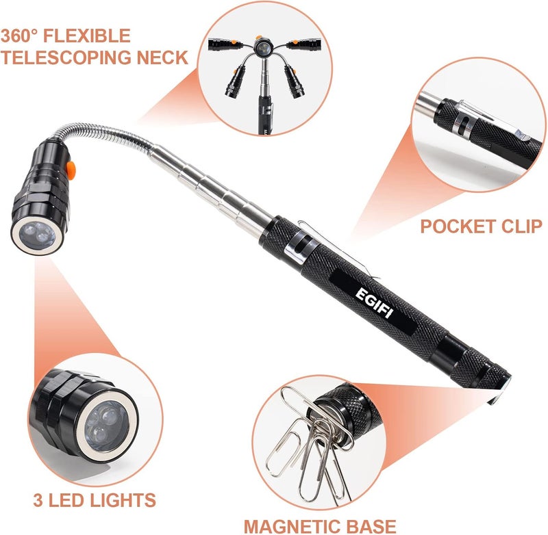 EGIFI Gifts for Him, LED Magnetic Pickup Tools, Telescoping Magnetic Flashlight Pick Up Tool, Christmas Stocking Stuffers for Men Adults, Unique Cool Gifts for Men, Dad, Husband, Black - Image 4