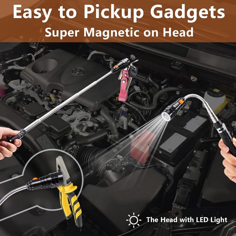 EGIFI Gifts for Him, LED Magnetic Pickup Tools, Telescoping Magnetic Flashlight Pick Up Tool, Christmas Stocking Stuffers for Men Adults, Unique Cool Gifts for Men, Dad, Husband, Black - Image 2