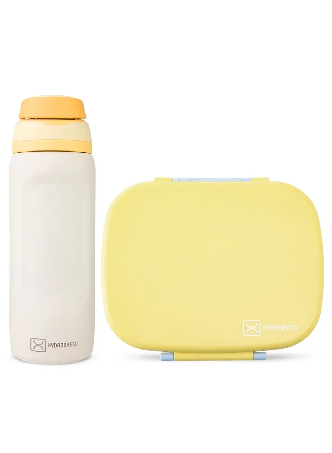 هيدروبرو علبة غداء بينتو ذكية من هايدروبرو سعة 1100 مل مع مفتاح للشرب، زجاجة مياه من الفولاذ المقاوم للصدأ سعة 1000 مل - لون سماء مشمسة