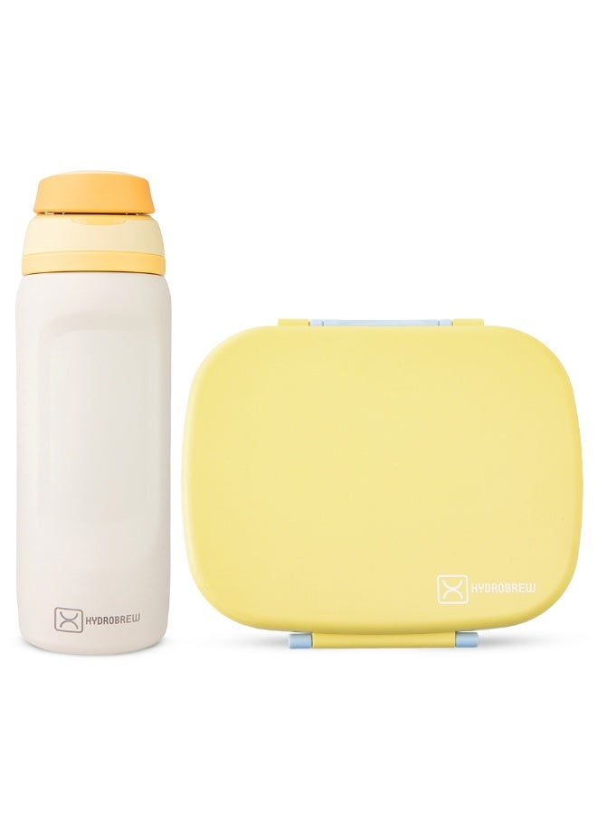 Hydrobrew Smart Serve Bento Lunch Box 1100ml w/ Sip Switch Stainless Steel Water Bottle 1000ml – Sunny Sky - Image 1