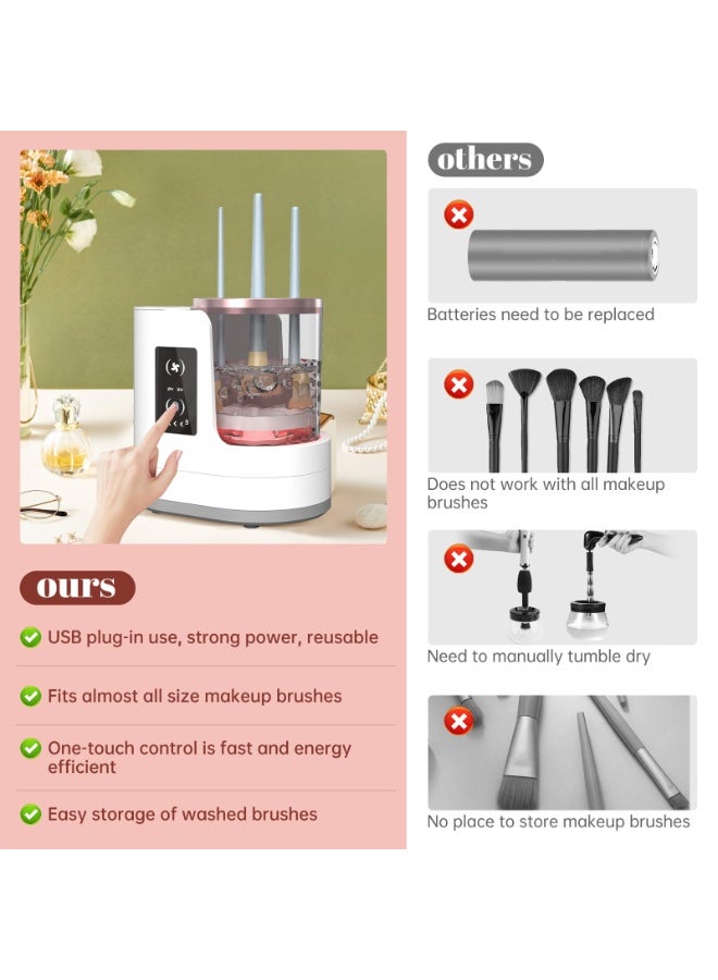 3-in-1 Makeup Brush Cleaner - Automatic cleaning and drying, innovative device for quick and safe brush cleaning, suitable for all sizes of beauty makeup brush sets, blush brushes, sponges - Image 3